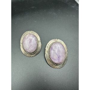 Fantastic LM Nez Chunky Sterling Silver and Milky Amethyst Earrings
